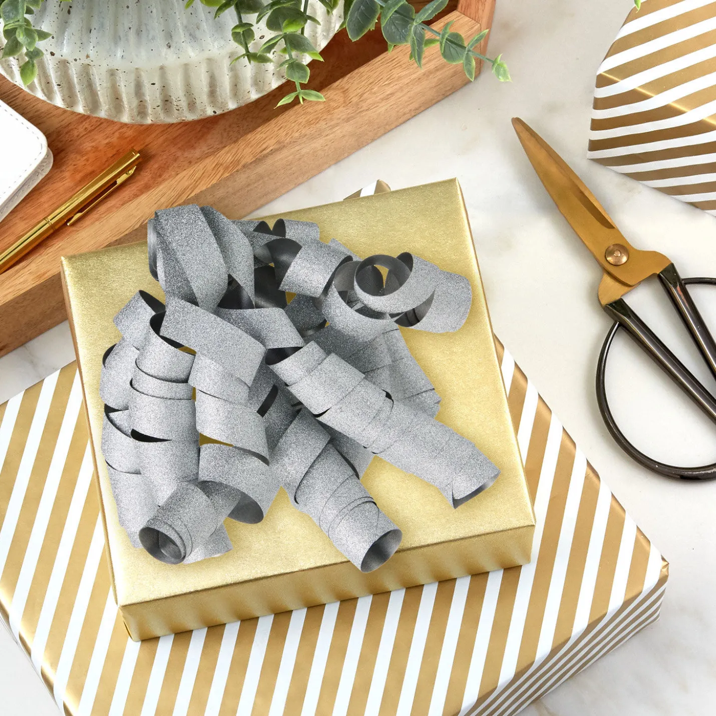 6.5" Sparkly Silver Curly Ribbon Gift Bow