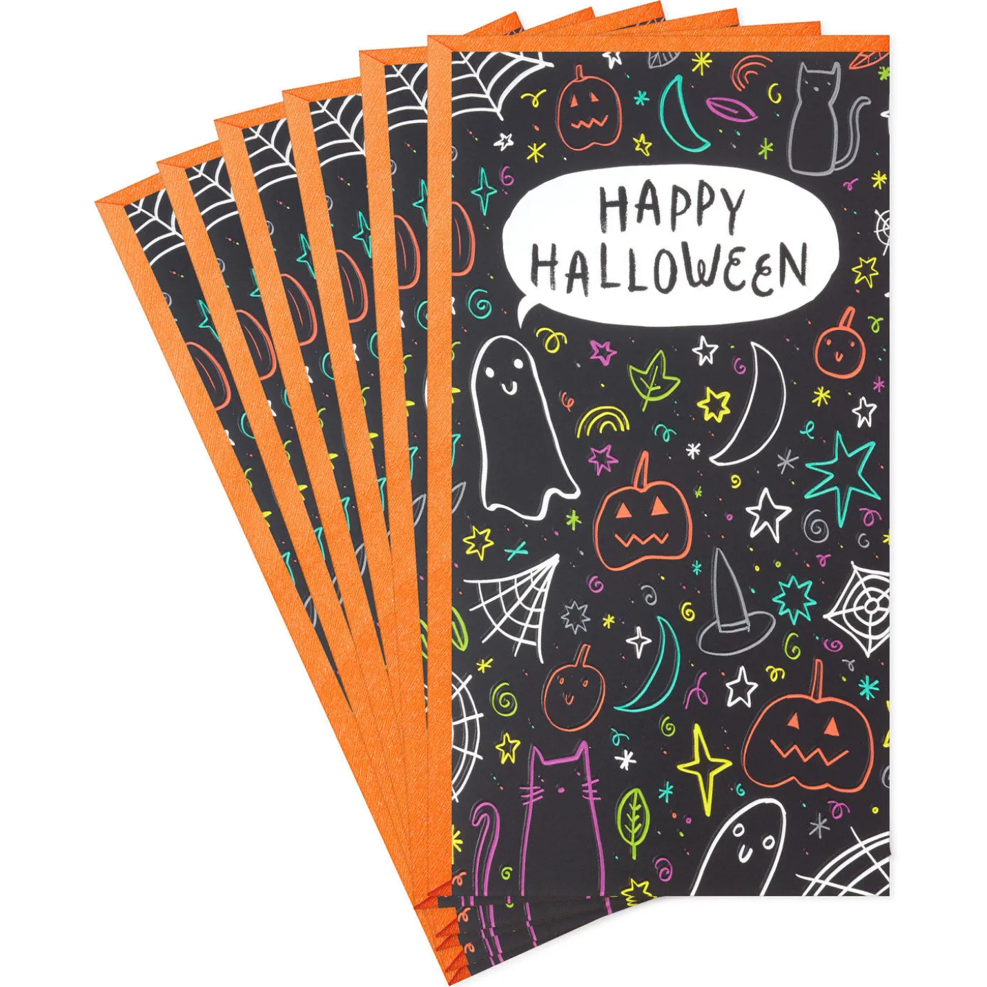 Spooky Doodles on Black Money Holder Halloween Cards, Pack of 6