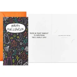 Spooky Doodles on Black Money Holder Halloween Cards, Pack of 6
