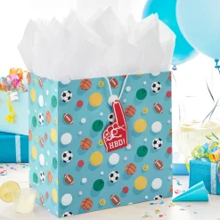 15" Sports Balls on Blue Extra-Deep Birthday Gift Bag