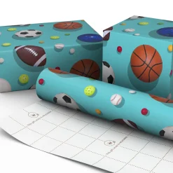 Sports Balls on Blue Wrapping Paper, 20 sq. ft.