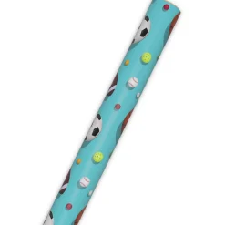 Sports Balls on Blue Wrapping Paper, 20 sq. ft.