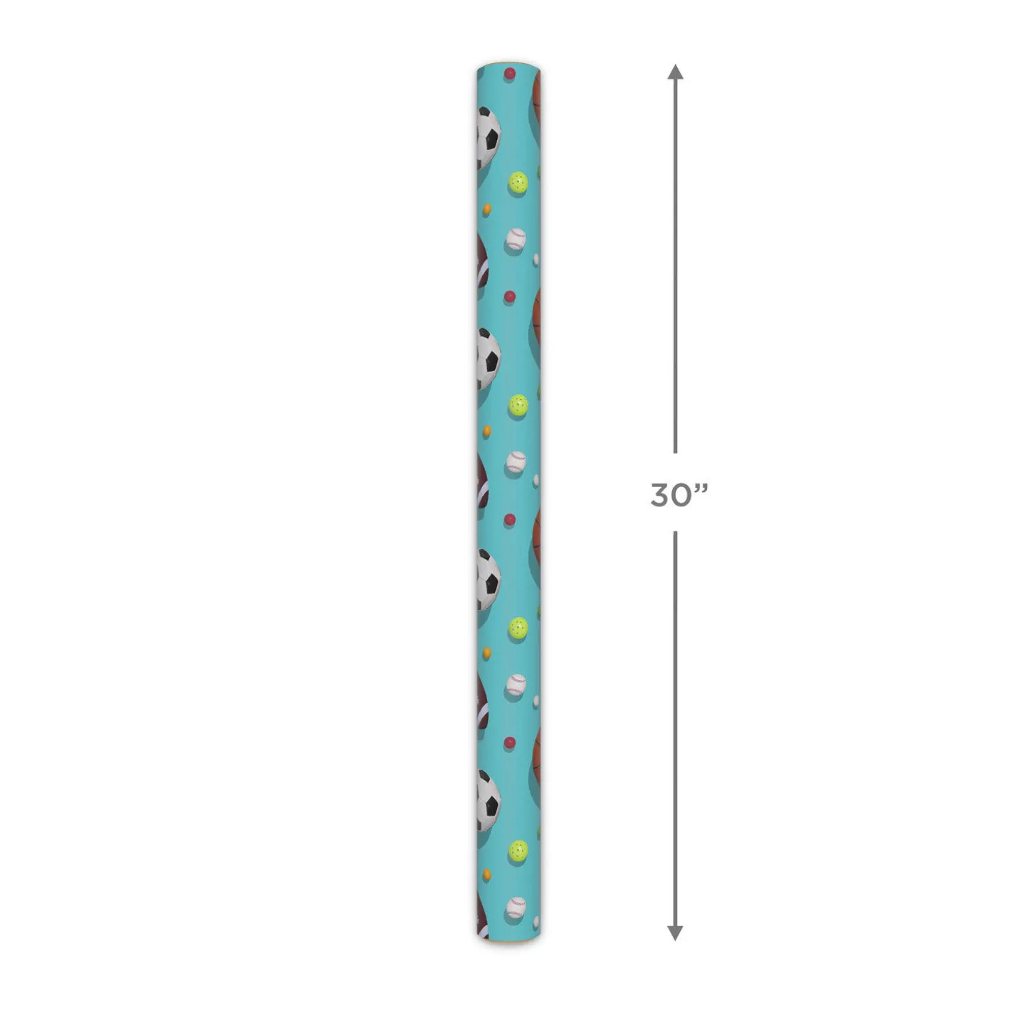 Sports Balls on Blue Wrapping Paper, 20 sq. ft.