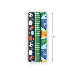 Sporty 3-Pack Wrapping Paper Mini Roll Bundle, 60 sq. ft. total