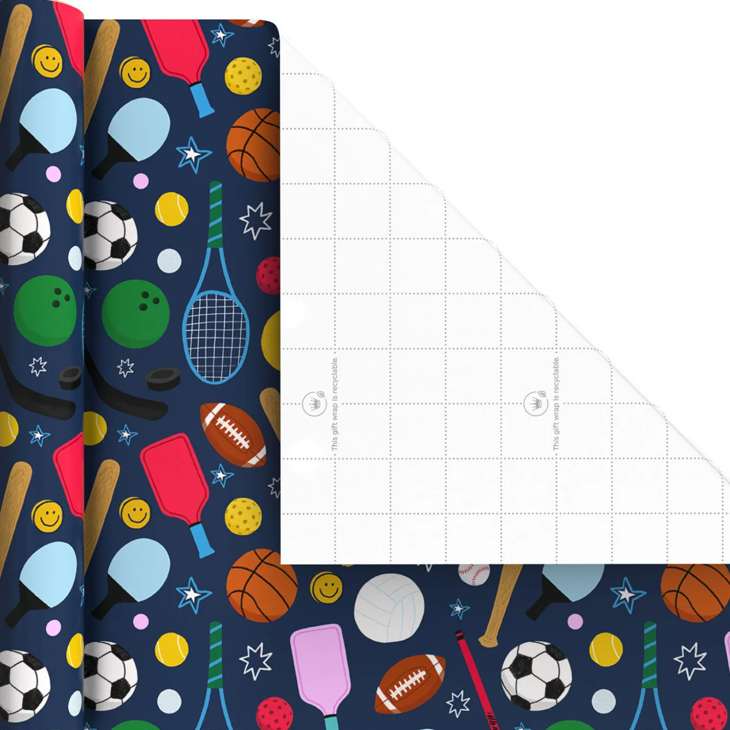 Sporty 3-Pack Wrapping Paper Mini Roll Bundle, 60 sq. ft. total
