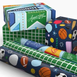 Sporty 3-Pack Wrapping Paper Mini Roll Bundle, 60 sq. ft. total