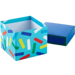5" Square Colorful Confetti on Blue Gift Box
