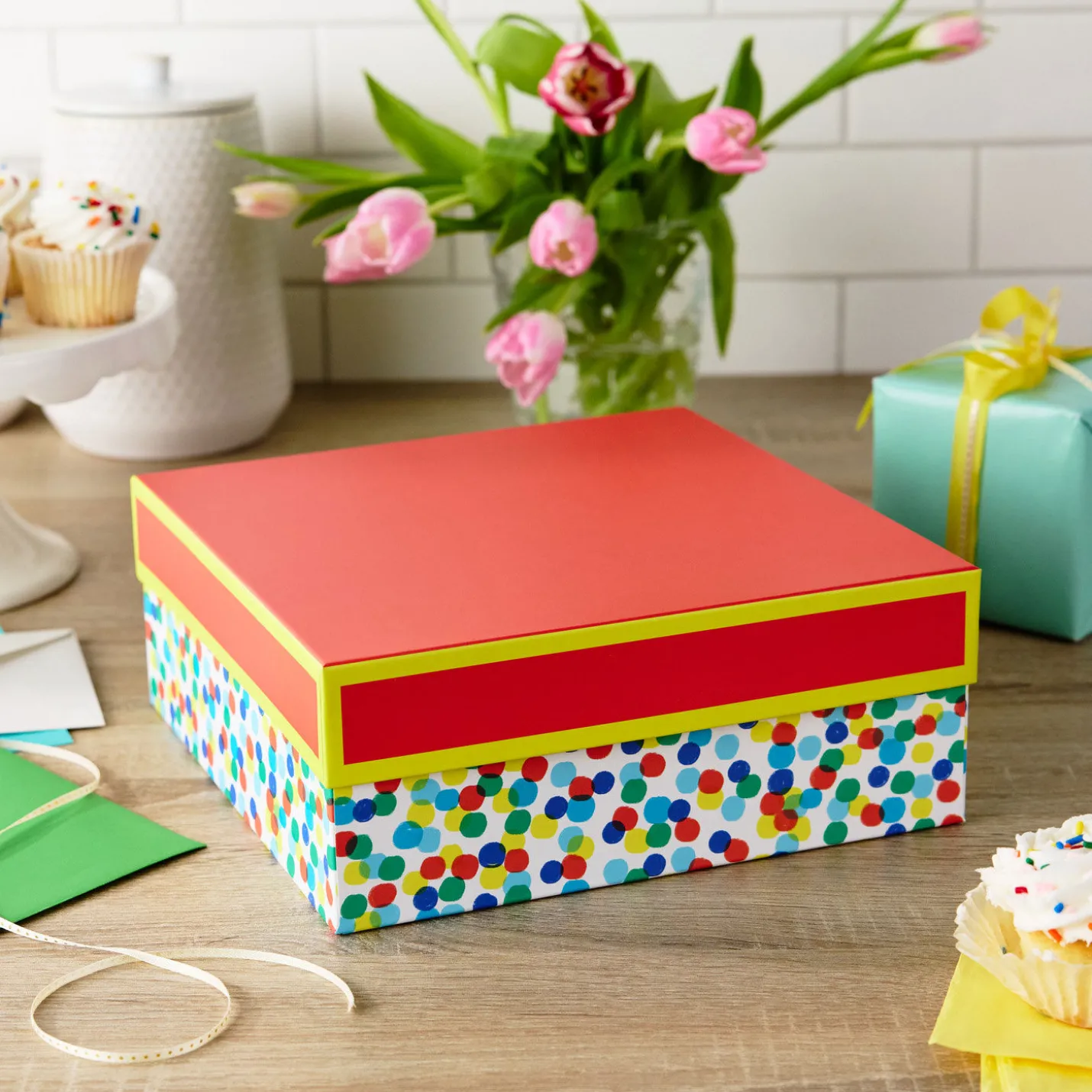 10" Square Colorful Dots Gift Box