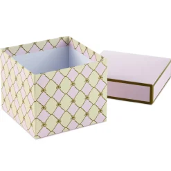 5" Square Gold Bow Lattice on Pink and Cream Gift Box