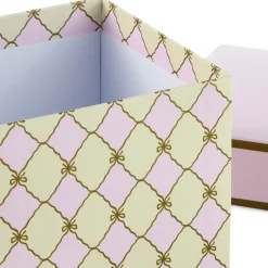 5" Square Gold Bow Lattice on Pink and Cream Gift Box