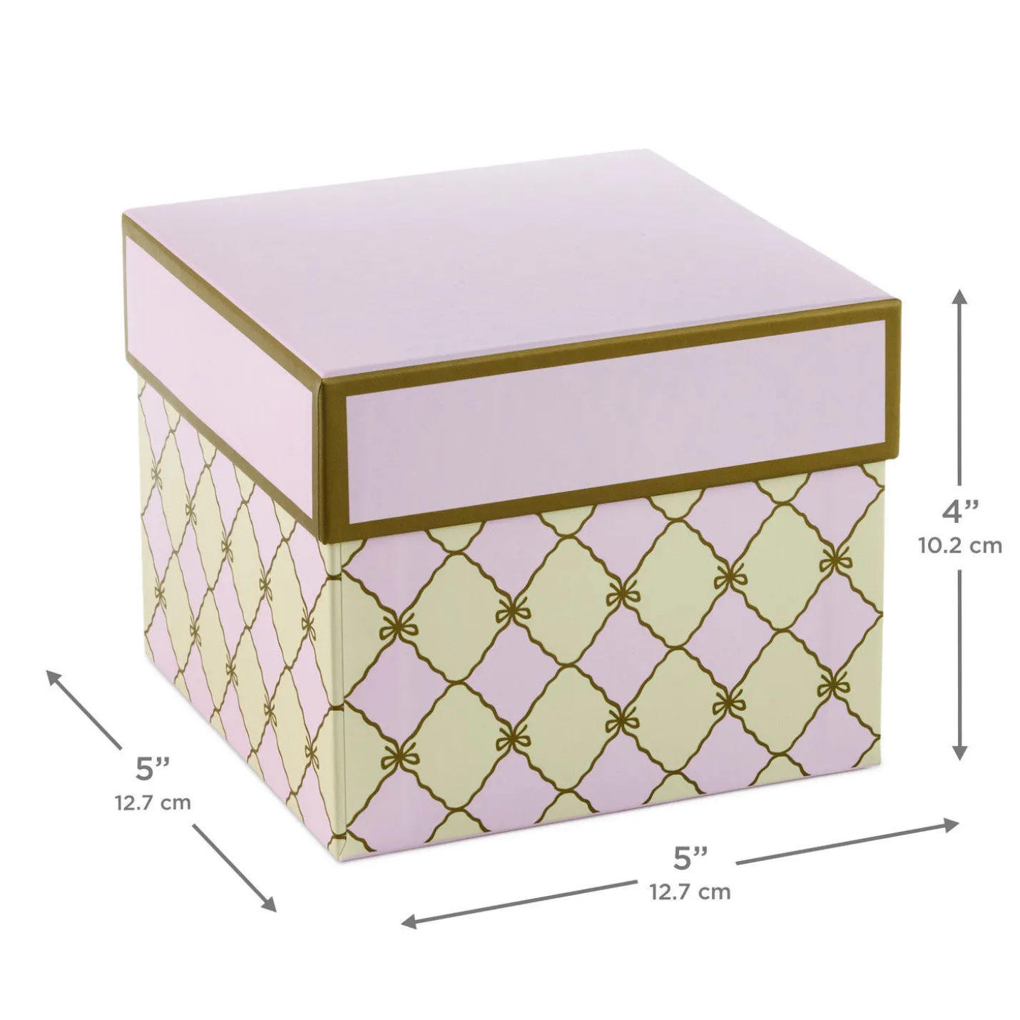 5" Square Gold Bow Lattice on Pink and Cream Gift Box