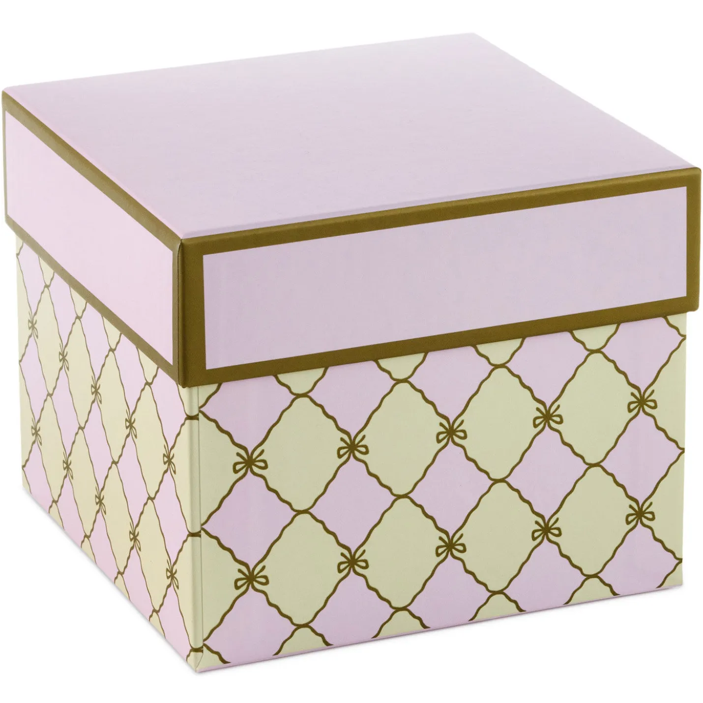 5" Square Gold Bow Lattice on Pink and Cream Gift Box