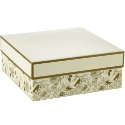 10" Square Gold Floral on White Gift Box