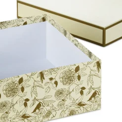 10" Square Gold Floral on White Gift Box