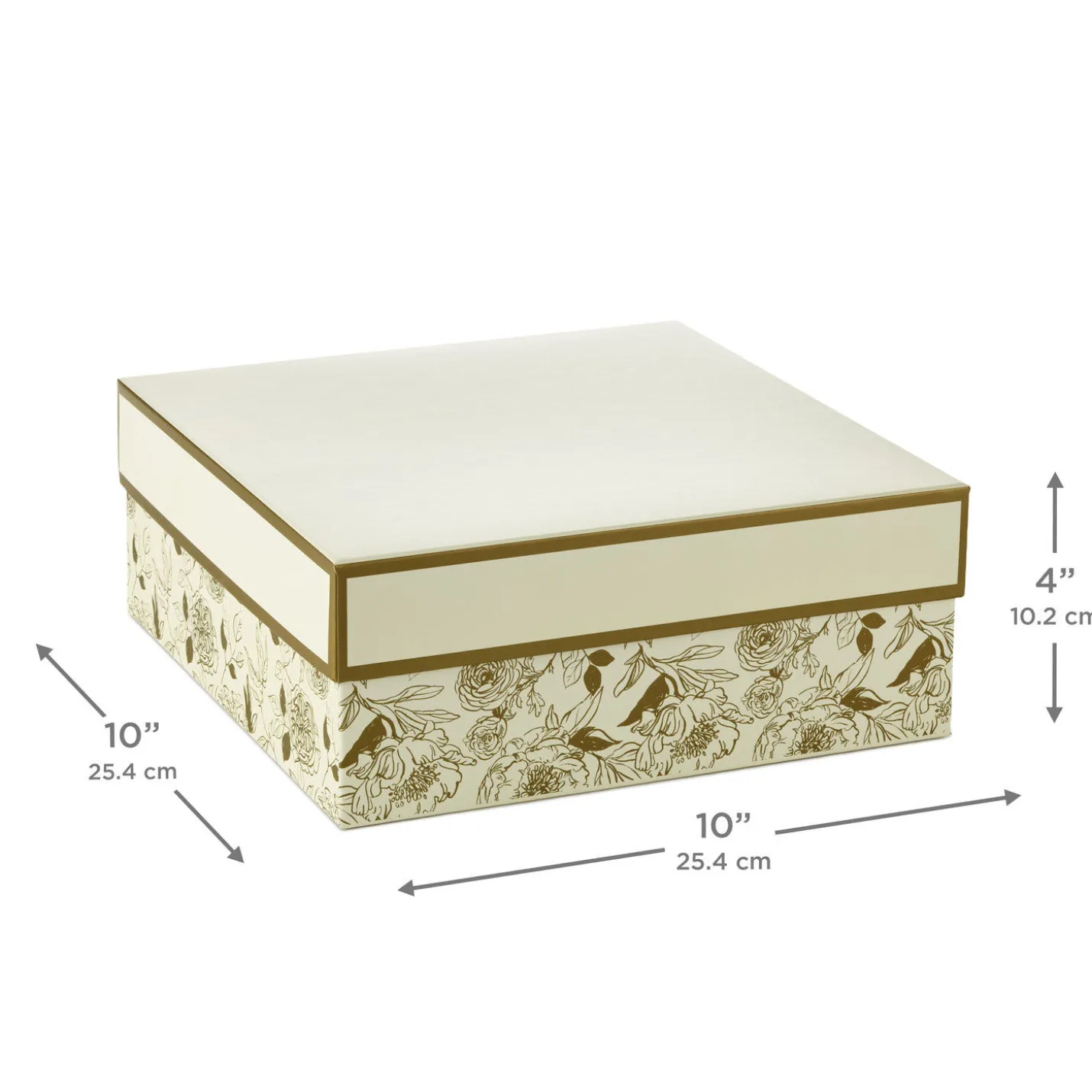 10" Square Gold Floral on White Gift Box