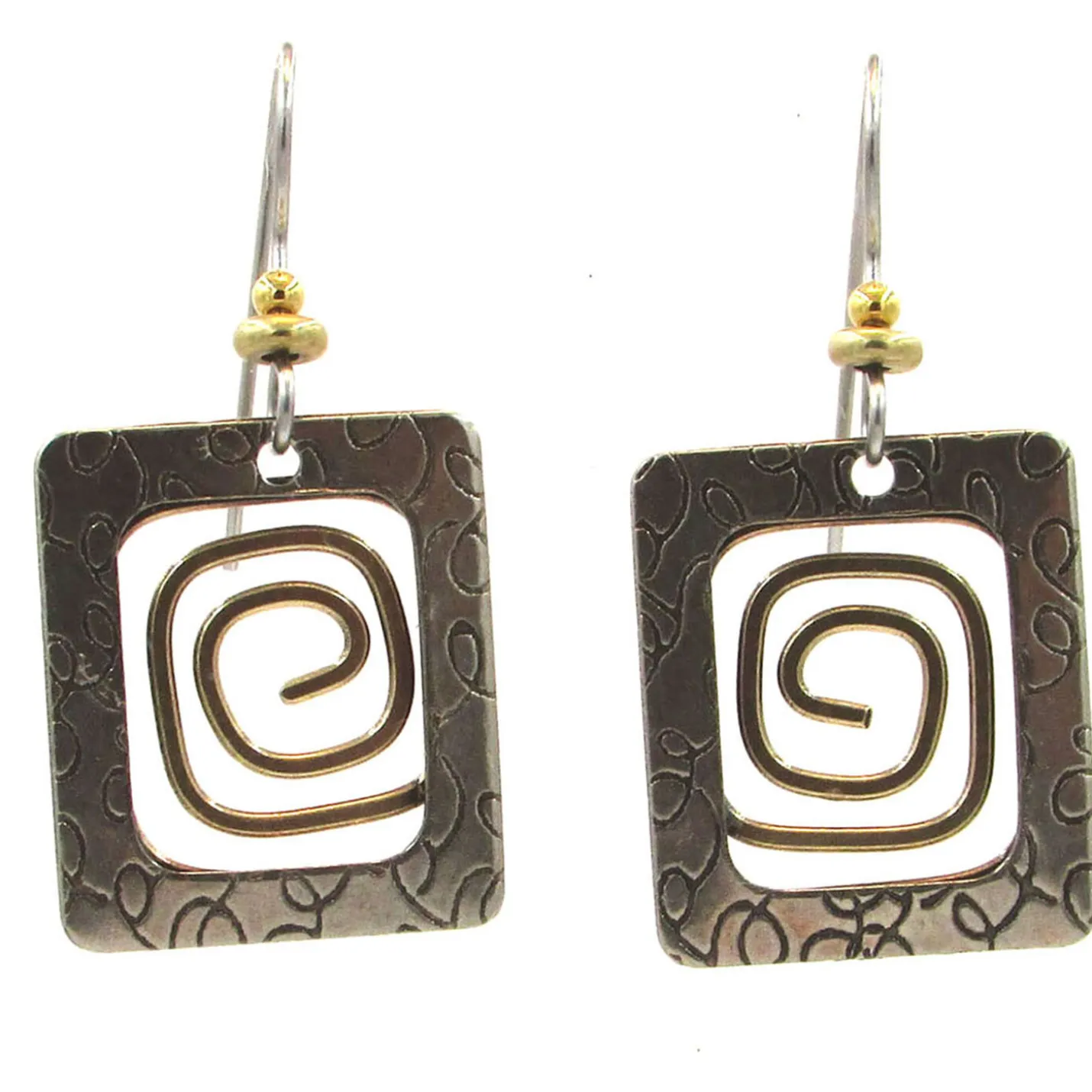 Square With Coil Metal Drop Earrings