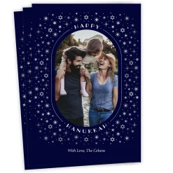 Stars of David on Blue Flat Hanukkah Photo Card