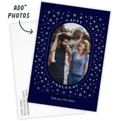 Stars of David on Blue Flat Hanukkah Photo Card