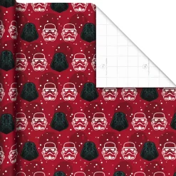 Star Wars™ Darth Vader™ and Stormtrooper™ Helmets on Red Holiday Wrapping Paper Roll, 25 sq. ft.