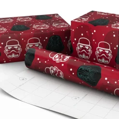 Star Wars™ Darth Vader™ and Stormtrooper™ Helmets on Red Holiday Wrapping Paper Roll, 25 sq. ft.