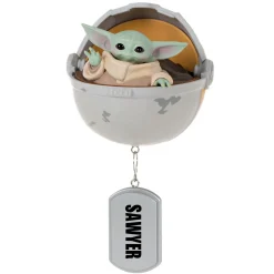 Star Wars: The Mandalorian™ Grogu™ in Hovering Pram Personalized Ornament, Custom Text