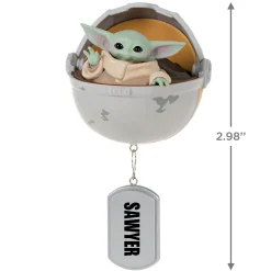 Star Wars: The Mandalorian™ Grogu™ in Hovering Pram Personalized Ornament, Custom Text