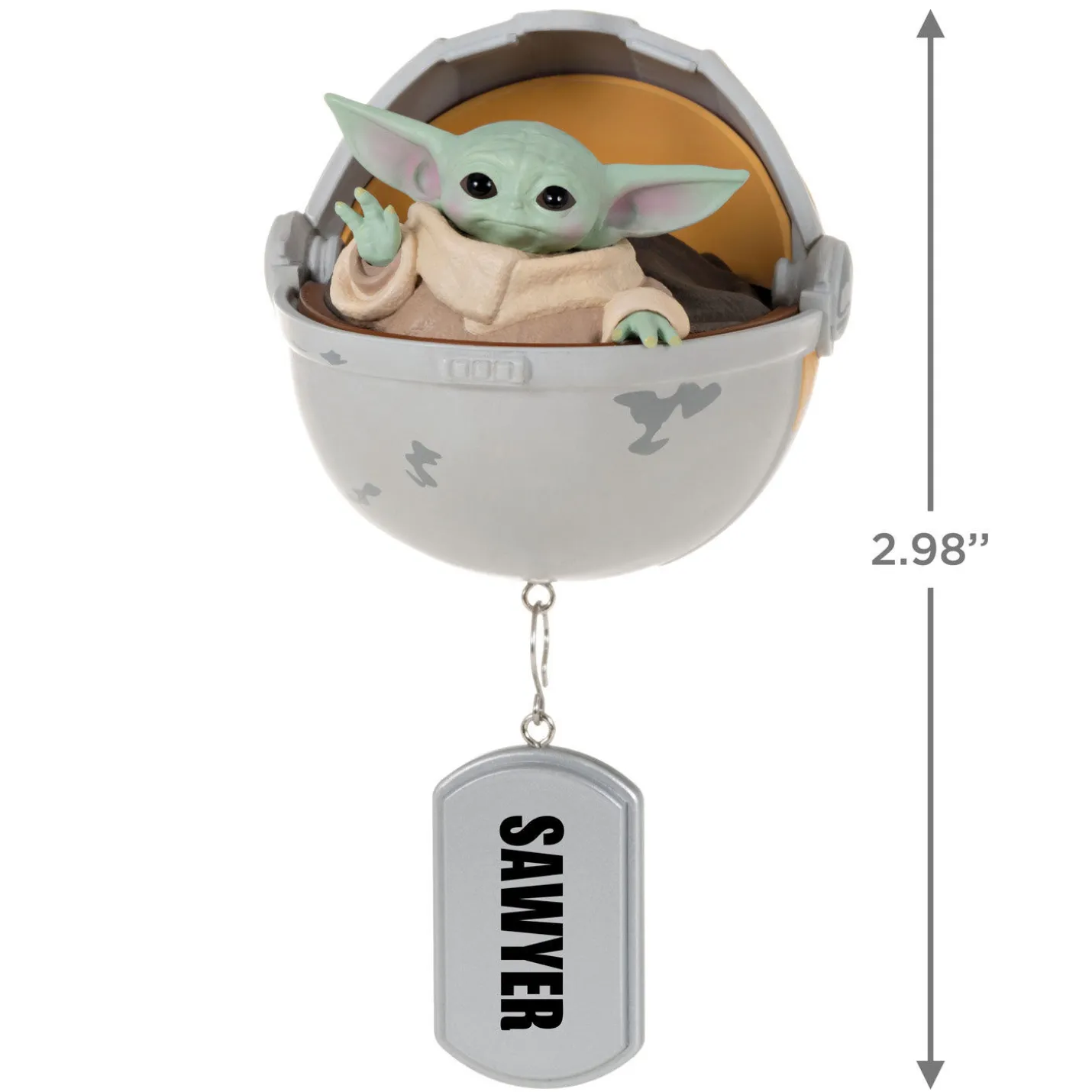 Star Wars: The Mandalorian™ Grogu™ in Hovering Pram Personalized Ornament, Custom Text