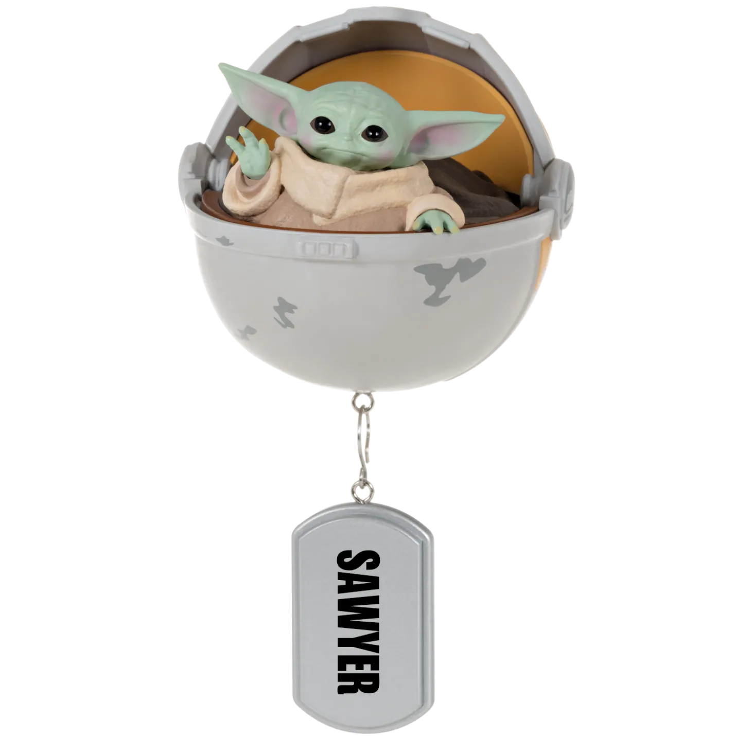 Star Wars: The Mandalorian™ Grogu™ in Hovering Pram Personalized Ornament, Custom Text