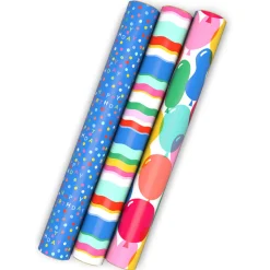 Stripes, Balloons and Dots 3-Pack Wrapping Paper Mini Roll Bundle, 60 sq. ft. total