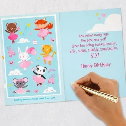 Sweet Six Ballerina Animals 6th Birthday Card With Stickers