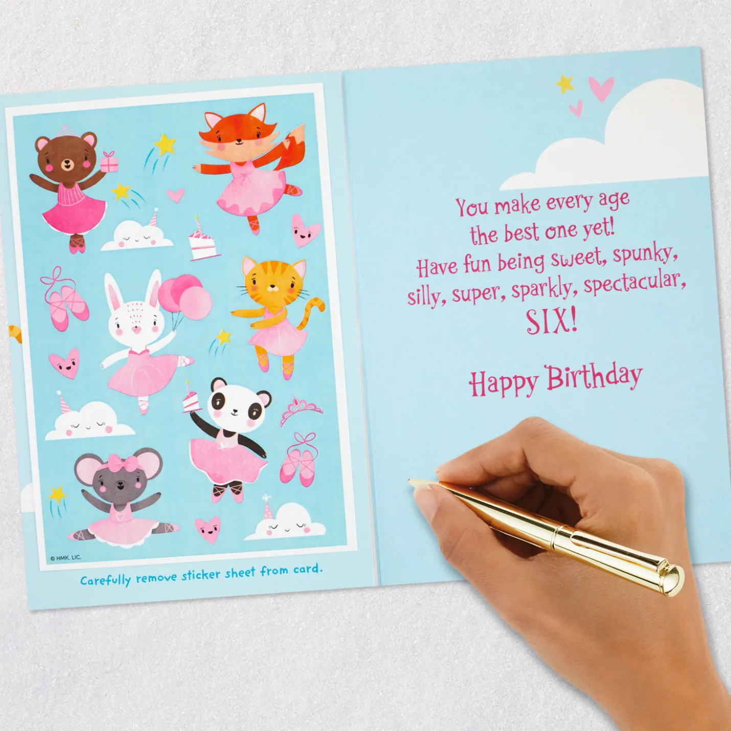 Sweet Six Ballerina Animals 6th Birthday Card With Stickers