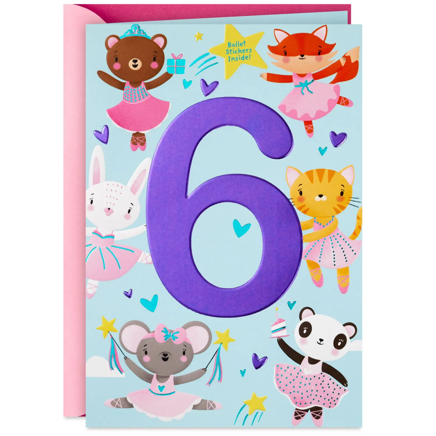 Sweet Six Ballerina Animals 6th Birthday Card With Stickers