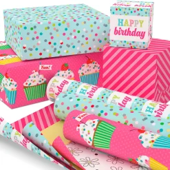 Sweet Birthday 3-Pack Reversible Wrapping Paper, 75 sq. ft. total