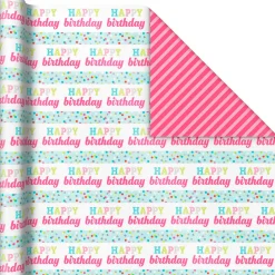 Sweet Birthday 3-Pack Reversible Wrapping Paper, 75 sq. ft. total