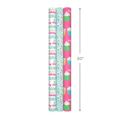 Sweet Birthday 3-Pack Reversible Wrapping Paper, 75 sq. ft. total