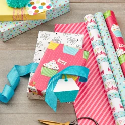 Sweet Birthday 3-Pack Reversible Wrapping Paper, 75 sq. ft. total