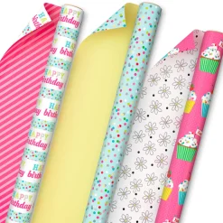 Sweet Birthday 3-Pack Reversible Wrapping Paper, 75 sq. ft. total