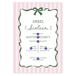 Sweet 16 Pink Stripes Flat Birthday Invitation