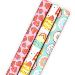 Sweet Treats 3-Pack Assorted Wrapping Paper Roll Bundle, 75 sq. ft. total