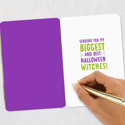 Tabby Cat in Witch Hat Halloween Card