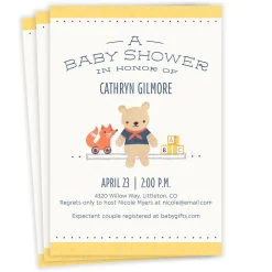 Teddy Bear and Blocks Flat Baby Shower Invitation