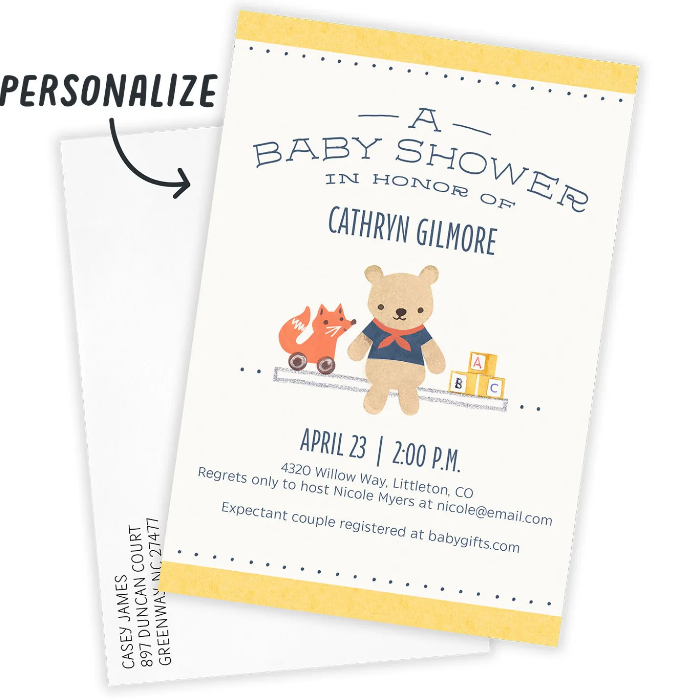 Teddy Bear and Blocks Flat Baby Shower Invitation