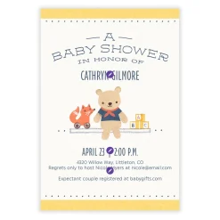 Teddy Bear and Blocks Flat Baby Shower Invitation