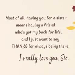 Thanks for Always Being There Card for Sister