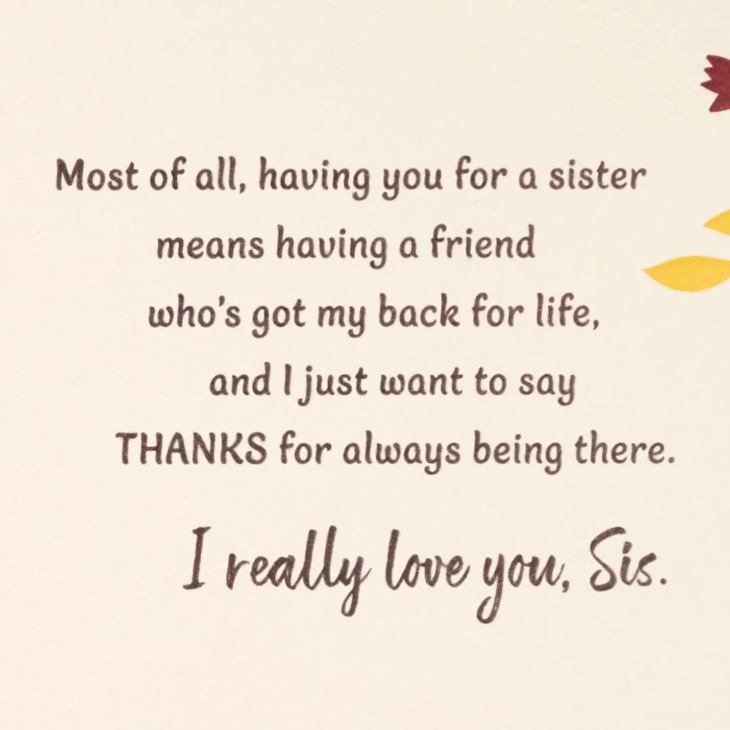 Thanks for Always Being There Card for Sister