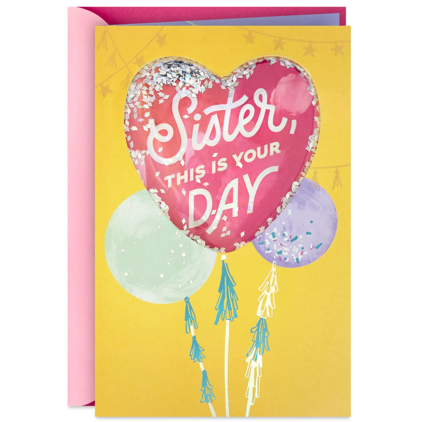 This Is Your Day Heart Balloon Confetti Shaker Birthday Card for Sister
