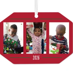 Three-Photo Metal Personalized Ornament, Custom Photo and Text