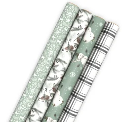 Through the Woods 4-Pack Assorted Holiday Wrapping Paper Roll Bundle, 100 sq. ft. total