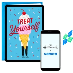 Treat Yourself Ice-Cream Cone and Confetti Venmo Birthday Card