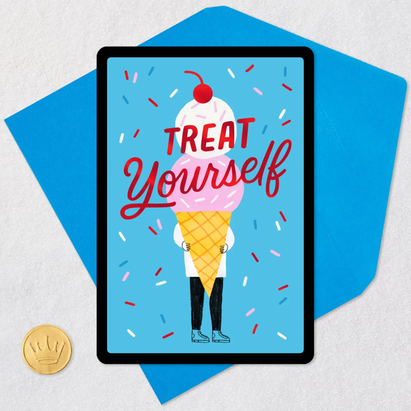 Treat Yourself Ice-Cream Cone and Confetti Venmo Birthday Card